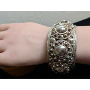 Rare Vintage Antique Siam Sterling Silver 64g 7" Wide Cuff Bracelet